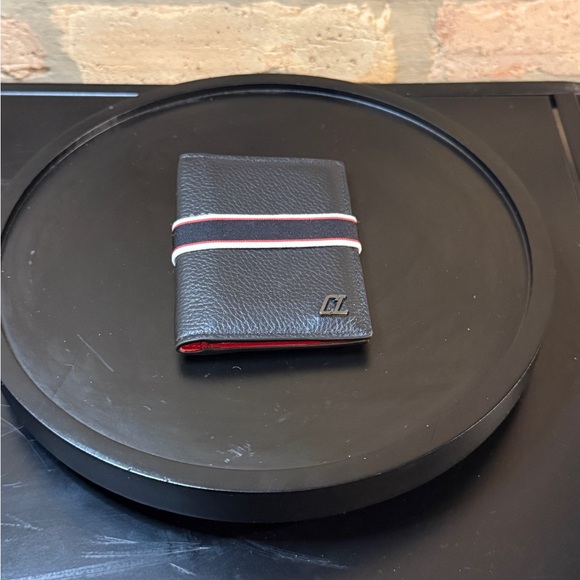 Christian Louboutin Black Leather Wallet with Red/White Stripes